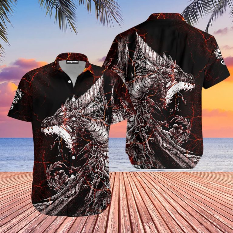 Red Black Tattoo Dragon Aloha Shirts