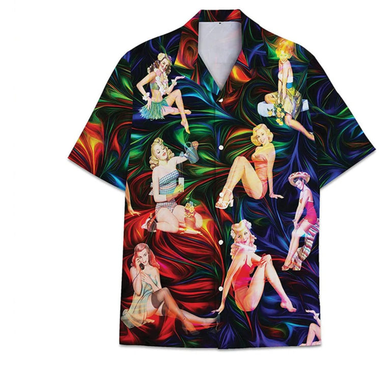 Sexy Girls Retro Colorful Pattern Short Tall Aloha Shirts