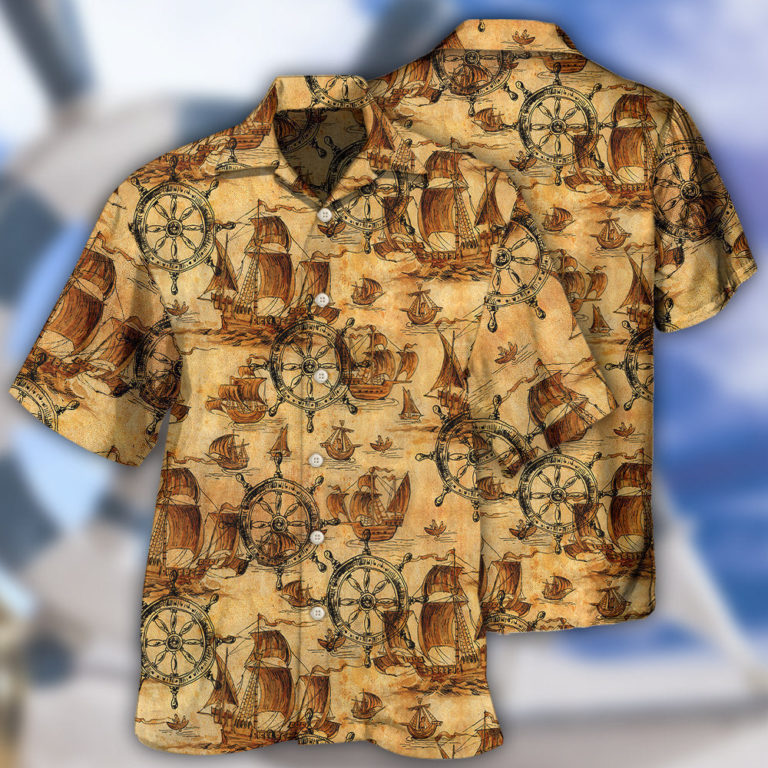 Ship Wheel Vintage Style Casual Button Down Hawaiian Shirt