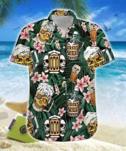 Skull Beer Casual Button Down Hawaiian Shirt