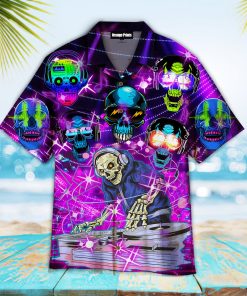 Skull Dj Music Party Casual Button Down Hawaiian Shirt