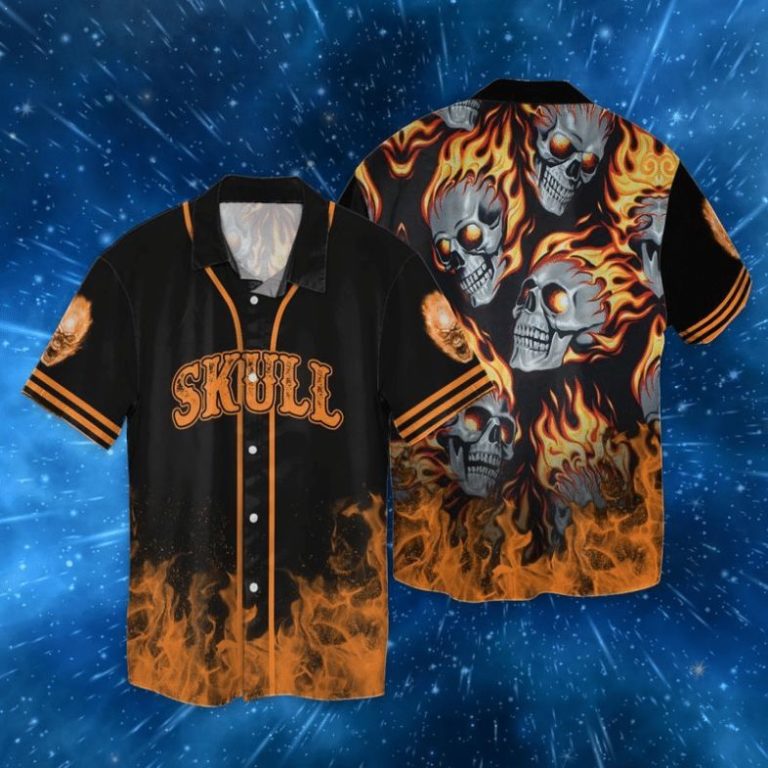 Skull Firefighter Casual Button Down Hawaiian Shirt