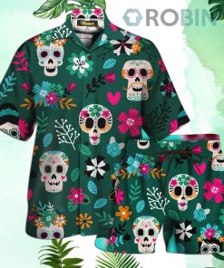Skull Flower Hawaiian Shirt and Shorts