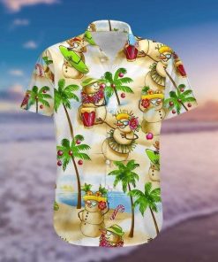 Snowman And Trip Casual Button Down Short Sleeve Button Shirt