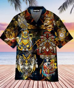 Steampunk Owl Casual Button Down Short Sleeve Button Shirt