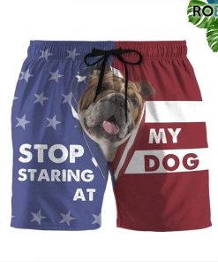 Stop Staring At My Dog Bulldog Beach Shorts Swim Trunks