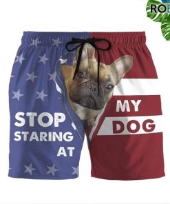 Stop Staring At My Dog French Bulldog Beach Shorts Swim Trunks