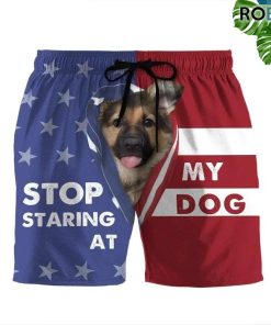 Stop Staring At My Dog German Shepherd Beach Shorts Swim Trunks