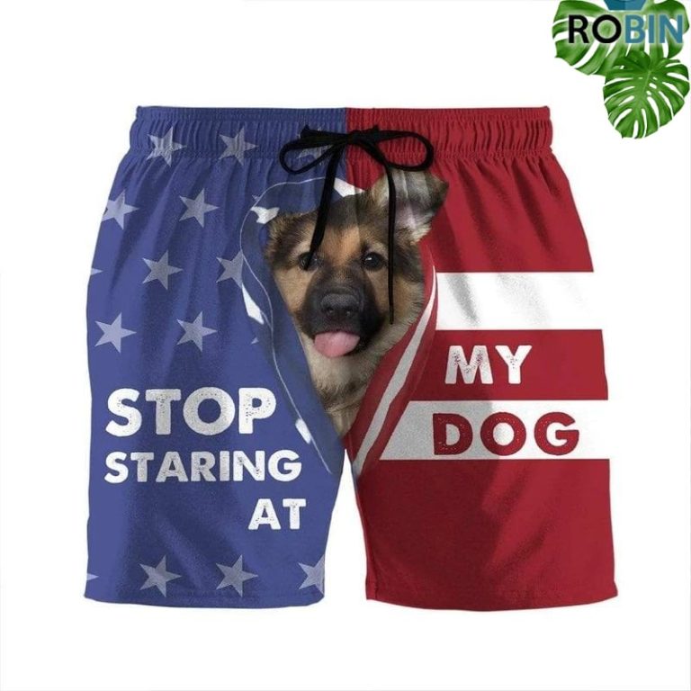 Stop Staring At My Dog German Shepherd Beach Shorts Swim Trunks