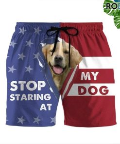 Stop Staring At My Dog Golden Retriever Beach Shorts Swim Trunks