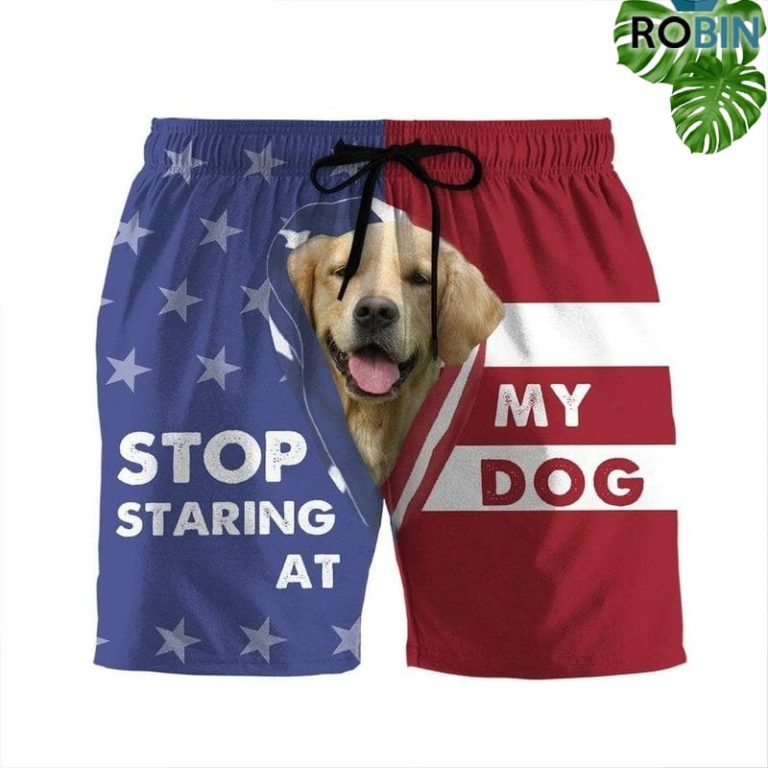 Stop Staring At My Dog Golden Retriever Beach Shorts Swim Trunks
