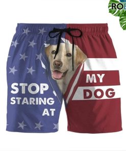 Stop Staring At My Dog Labrador Retriever Beach Shorts Swim Trunks