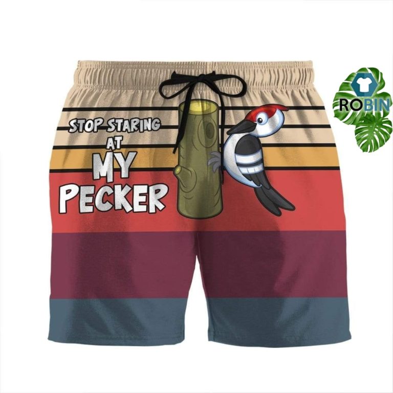 Stop Staring At My Pecker Beach Shorts Swim Trunks