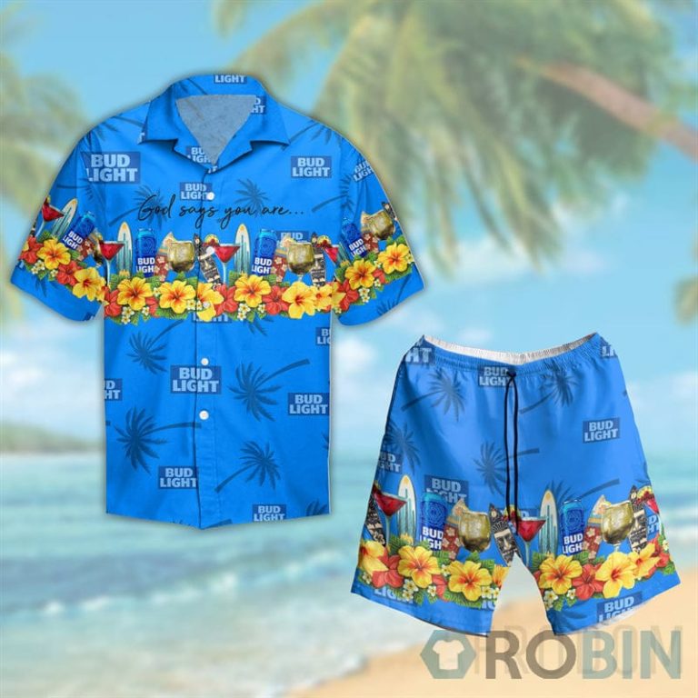 Summer Bud Light Button Shirt And Shorts Set