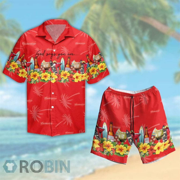 Summer Budweiser Button Shirt And Shorts Set