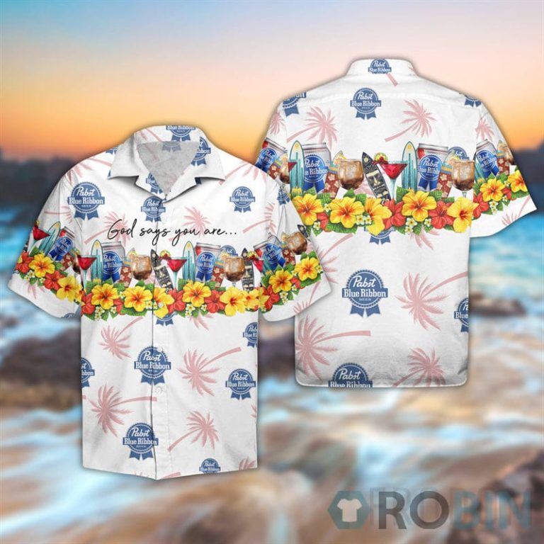 Summer Pabst Blue Ribbon Button Shirt And Shorts Set