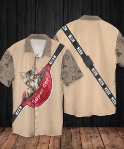 Super Cat Kitten Waist Bag Mew Casual Button Down Short Sleeve Button Shirt