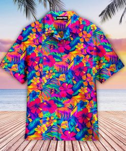 Tahitian Floral Flower Casual Button Down Short Sleeve Button Shirt