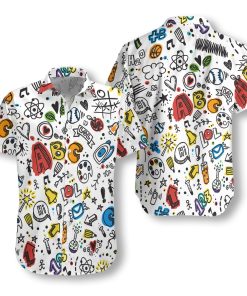 Teacher Seamless Pattern Casual Button Down Short Sleeve Button Shirt