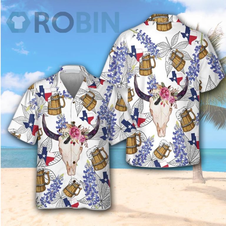 Texas Longhorn Bluebonnet Art Hawaiian Shirt