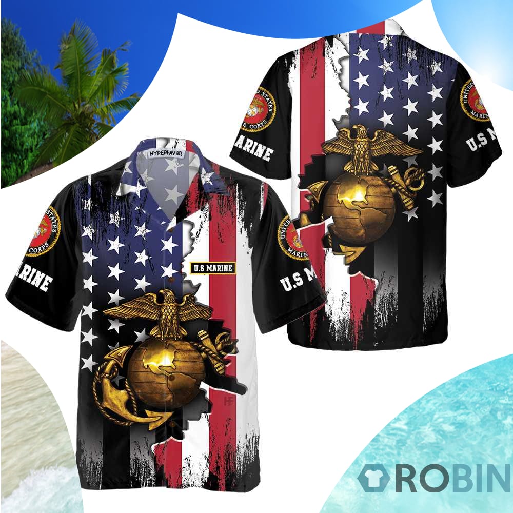 The Golden Eagle Us Marine Corps Hawaiian Shirt - RobinPlaceFabrics