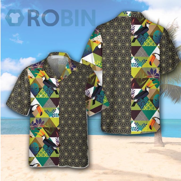 Toucan Asanoha Isometric Pattern Hawaiian Shirt