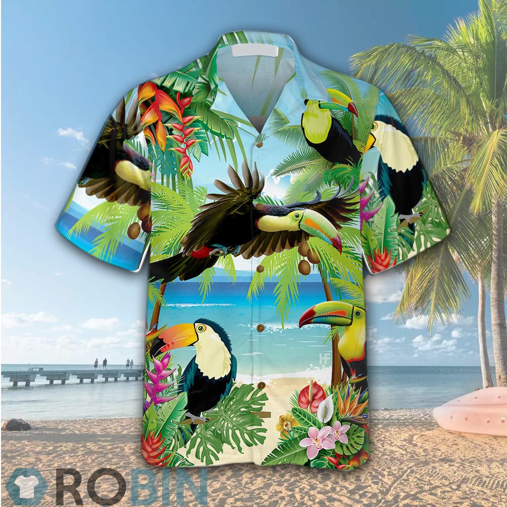 Toucan Tropical Beach Hawaiian Shirt - RobinPlaceFabrics