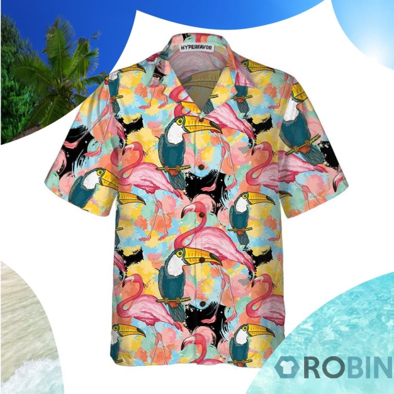 Toucans And Flamingos Exotic Floral Hawaiian Shirt