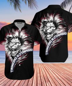 Trinidad And Tobago Lion Black Casual Button Down Short Sleeve Button Shirt