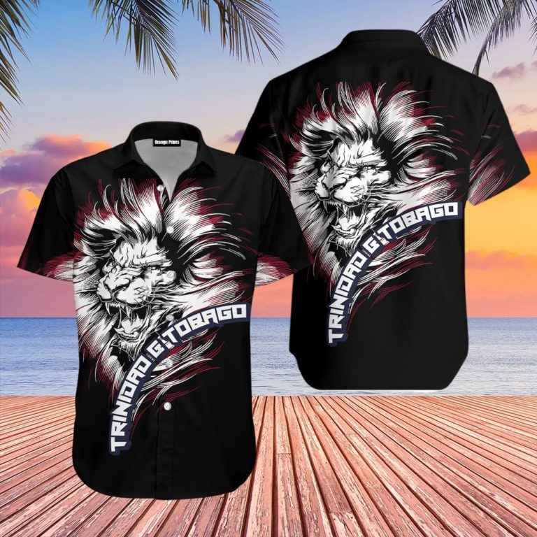 Trinidad And Tobago Lion Black Casual Button Down Short Sleeve Button Shirt