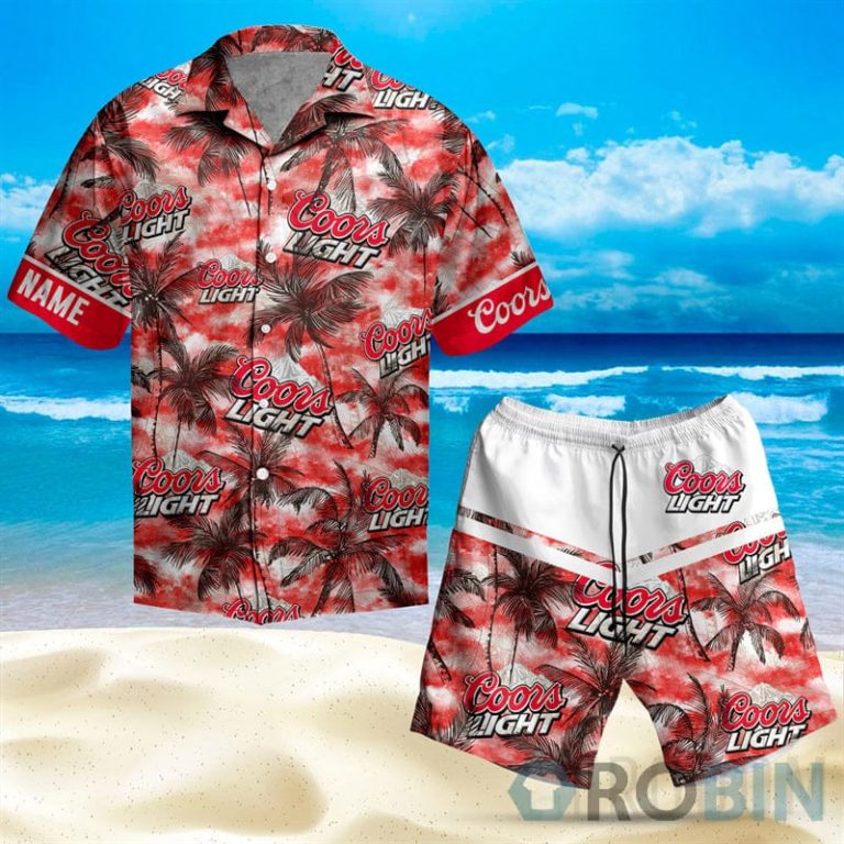 Tropical Coors Light Button Shirt And Shorts Set