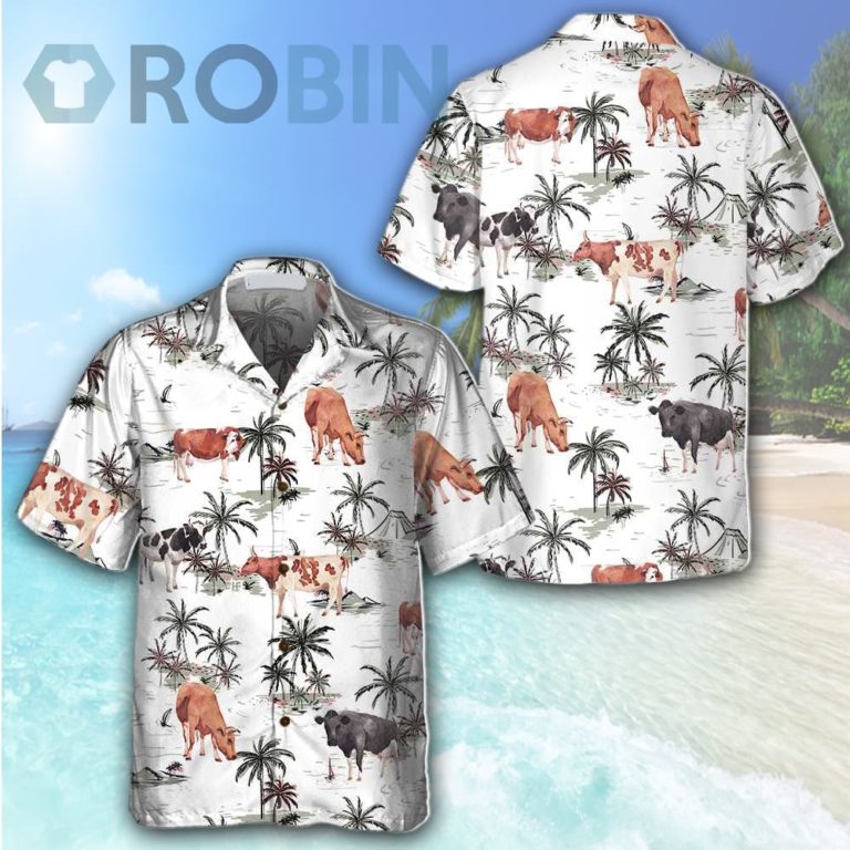 Tropical Island And Cows Pattern Cow Hawaiian Shirt