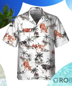 Tropical Island And Cows Pattern Cow Hawaiian Shirt
