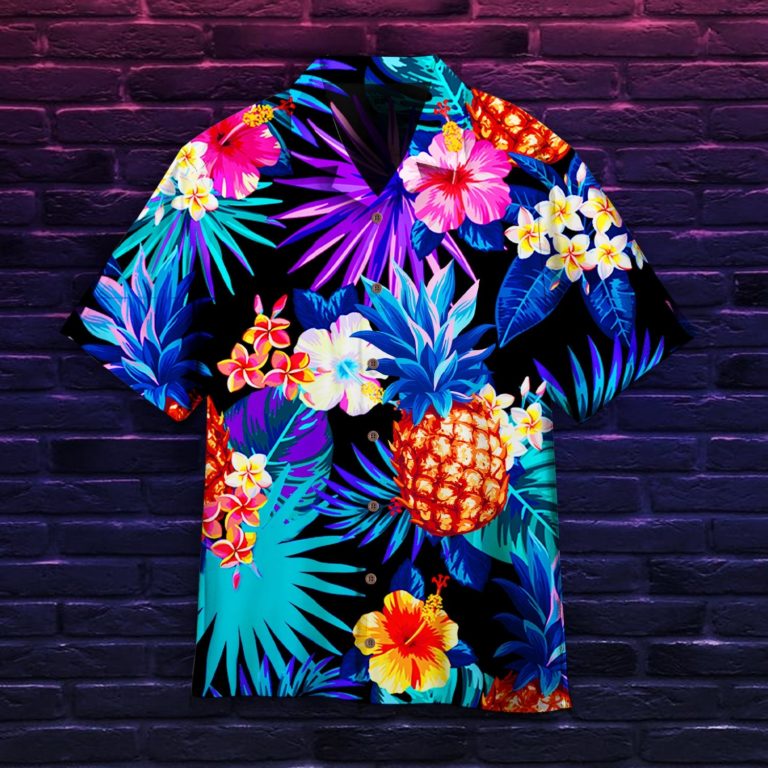 Tropical Neon Casual Button Down Short Sleeve Button Shirt