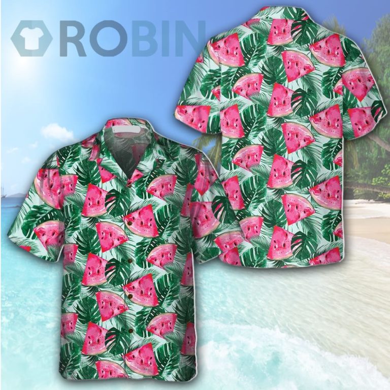 Tropical Palm Leaves Watermelon Hawaiian Shirt