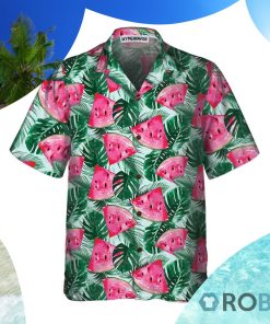 Tropical Palm Leaves Watermelon Hawaiian Shirt Tropical Palm Leaves Watermelon Hawaiian Shirt