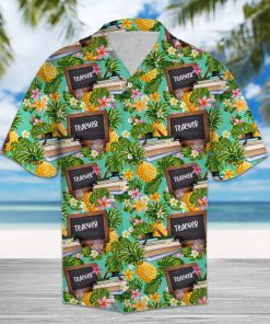 Tropical Pineapple Teacher Casual Button Down Short Sleeve Button Shirt