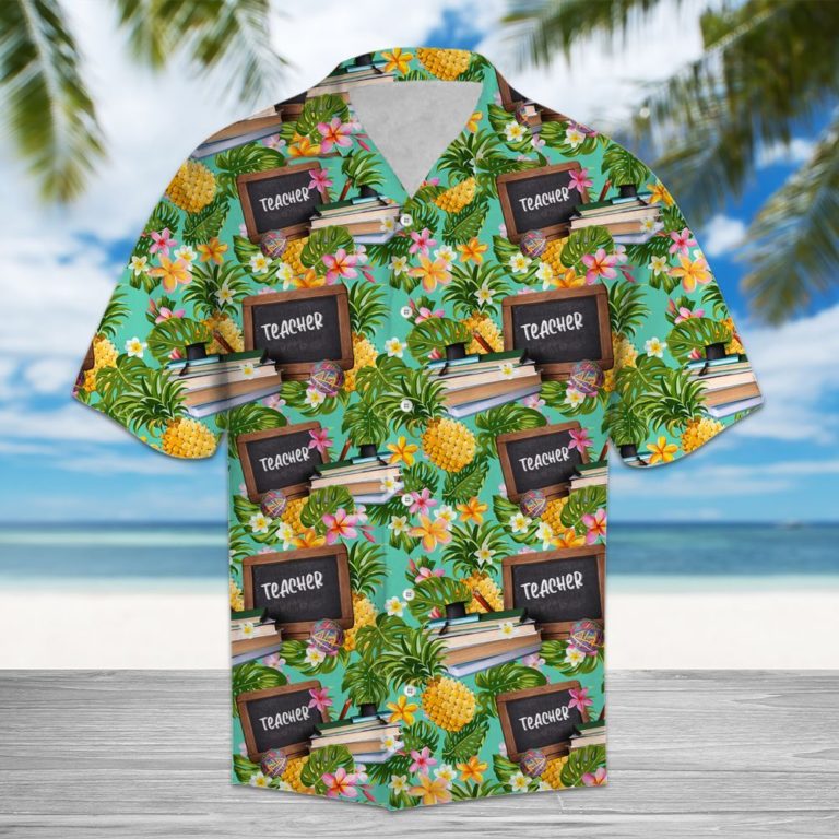 Tropical Pineapple Teacher Casual Button Down Short Sleeve Button Shirt
