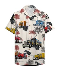 Truck With Duck Pattern Casual Button Down Short Sleeve Button Shirt
