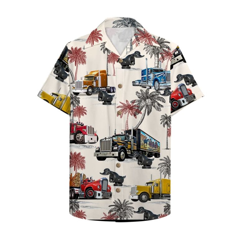 Truck With Duck Pattern Casual Button Down Short Sleeve Button Shirt