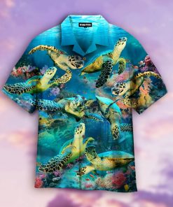 Turtle Under The Sea Casual Button Down Short Sleeve Button Shirt