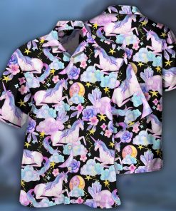 Unicorn Star Lovely Style Casual Button Down Short Sleeve Button Shirt
