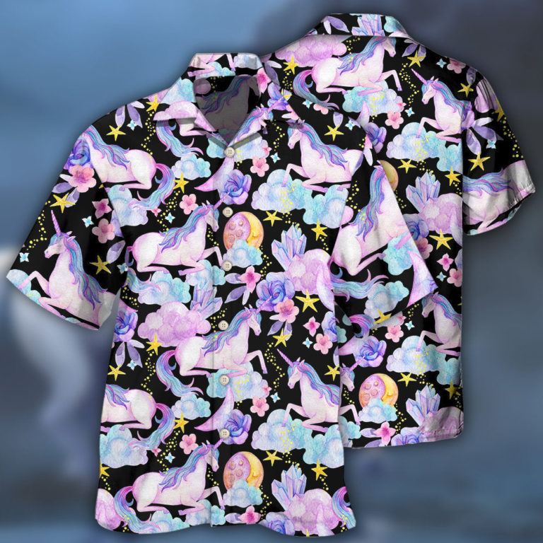 Unicorn Star Lovely Style Casual Button Down Short Sleeve Button Shirt