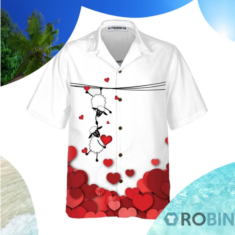 Valentine Sheep With Red Hearts Hawaiian Shirt