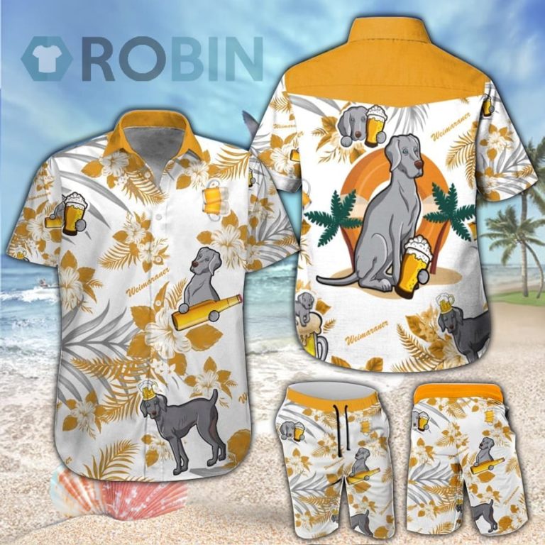 Weimaraner & Beer Hawaiian Shirt & Shorts Set