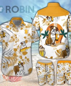 Yellow Bulldog & Beer Hawaiian Shirt & Shorts Set