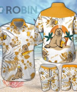 Yellow Chow Chow & Beer Hawaiian Shirt & Shorts Set