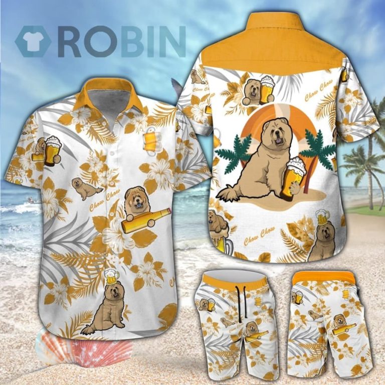 Yellow Chow Chow & Beer Hawaiian Shirt & Shorts Set