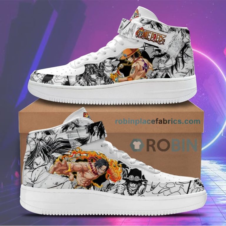 Ace Sneakers Air Mid Custom One Piece Anime Shoes
