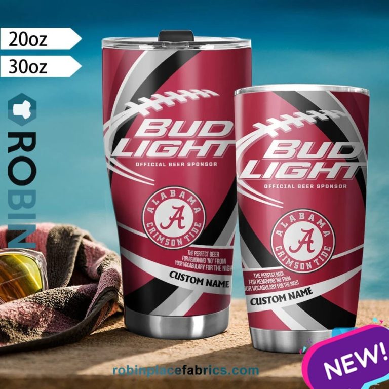 Alabama Crimson Tide NCAA Bud Light Beer Custom Name Tumblers Cup